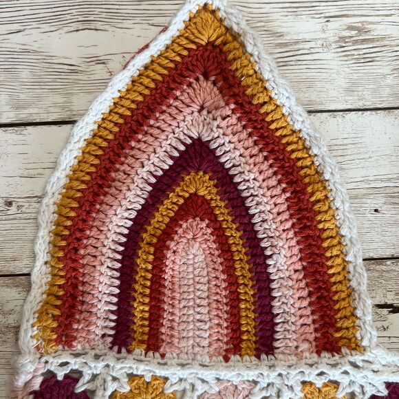 FOREVER 21 Crocheted Bikini Top XS/S Triangle Rainbow Granny Square Pink Orange - Picture 3 of 15
